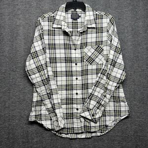Pendleton Plaid Flannel Shirt Size‎ M White Black Long Sleeve Button Up Cotton
